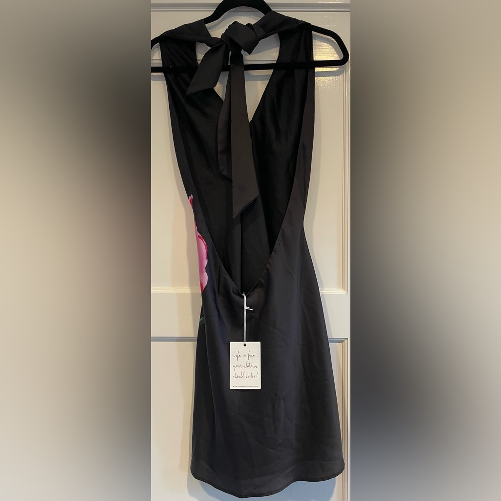 Show Me Your MuMu Black Halter Mini Dress with Pink Floral Print - Picture 5 of 6